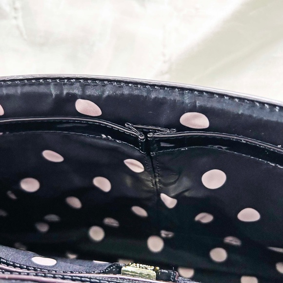 CLUTCH, ANNE KLEIN, BLACK, WITH GOLD TONE METAL STUDS, PATENT ACCENTS, SHOULDER - Picture 12 of 13